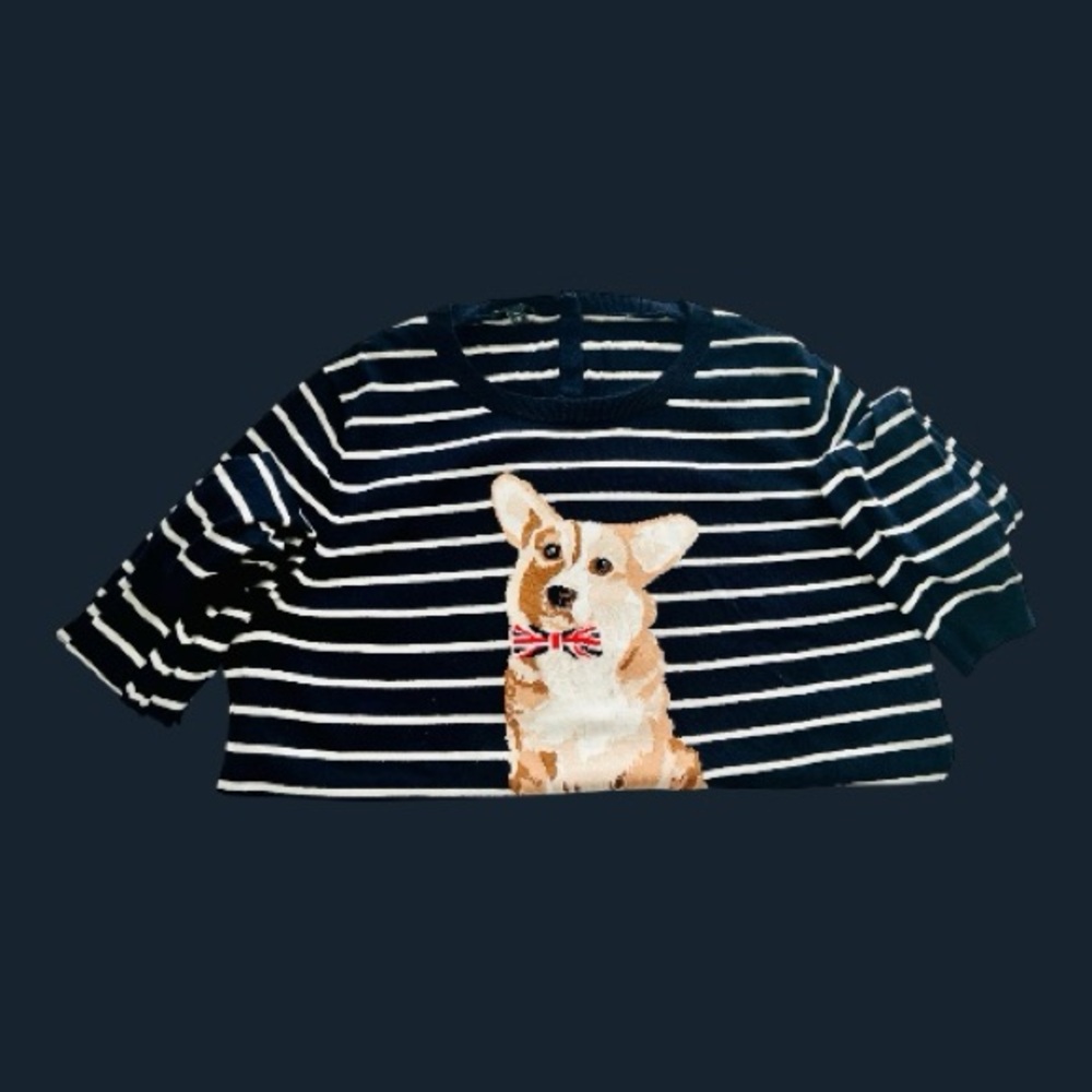 Talbot's Women's Striped Corgi LS Sweater Crewneck | Navy & White | X-Large - Picture 4 of 6